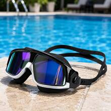High Definition Seven-Color Swim Goggles, Unisex Swimming Goggles, Colorful Mirror Lens, Wide Field Of View, Comfortable Fit, Adjustable Sports Swim Goggles - Black - View 4