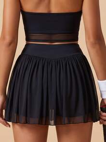 ATTRACO Women's Solid Color High Waist Daily Fitness Sports Skort Black - Black - View 2