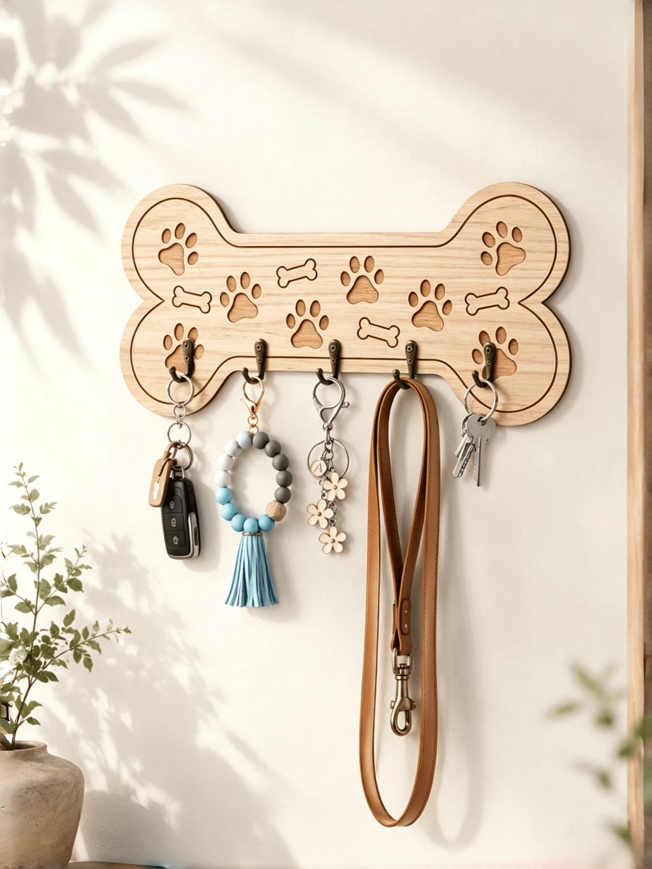 1pc Wall-Mounted Key Hook, Minimalist Wooden Key Storage Rack For Entryway, Decorative Handmade Wooden Home Decor, Detachable Dog Paw Shaped Coat Hook For Hallway - Bone Hook - View 1