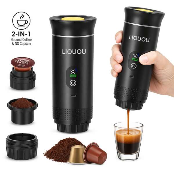 Aesthetic Self-Heating Portable Espresso Maker, Cordless 2-In-1 Travel Coffee Brewer For Women Office Desk & Commute,Coffee Maker,Kitchen Essentials,Kitchen Appliance,Espresso,Coffee Capsule Storage Bag
