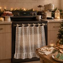 1pc Vintage Hollow Lace Semi-Transparent Decorative Curtain, Stove Oven Cabinet Cover, Minimalist Cream Style Kitchen Home Decor (Size 76*54cm) - Beige - View 8