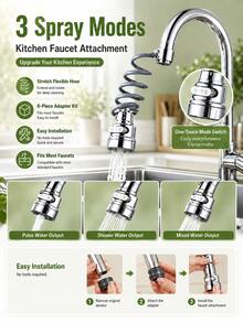 Kitchen Faucet Spray Head Accessory, Flexible Extendable Sink Extender, Pull-Out Sink Nozzle, 3-Mode Water Flow Faucet Spray Head, Suitable For Dishwashing, Vegetable Cleaning, Sink Cleaning; Suitable For Home Cooks, Apartment Renters; Suitable For Housewarming, New Year, Thanksgiving, Christmas And Mother's Day Gifts - Pull-out Three-speed Faucet Extender - View 1