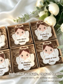 Magnet Kulkas Kayu Malaikat Baptis Bayi yang Disesuaikan, Suvenir Baptis Kenang-kenangan yang Dipersonalisasi dalam Jumlah Besar, Cocok untuk Pesta Ulang Tahun, Baptis, Komuni, dan Hadiah - MultiWarna - View 9