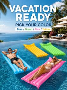 1pc Solid Inflatable Pool Float Mattress, Lightweight PVC Air Bed Lounger With Pillow For Beach, Pool & Vacation - D - View 2