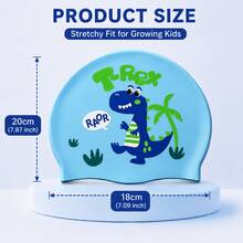 Children's Cartoon Print Silicone Swim Cap, Dinosaur Astronaut Bird Pattern, High Elasticity Snug Fit Unisex Kids Swimming Cap, B, First Day Of School - Blue - View 6