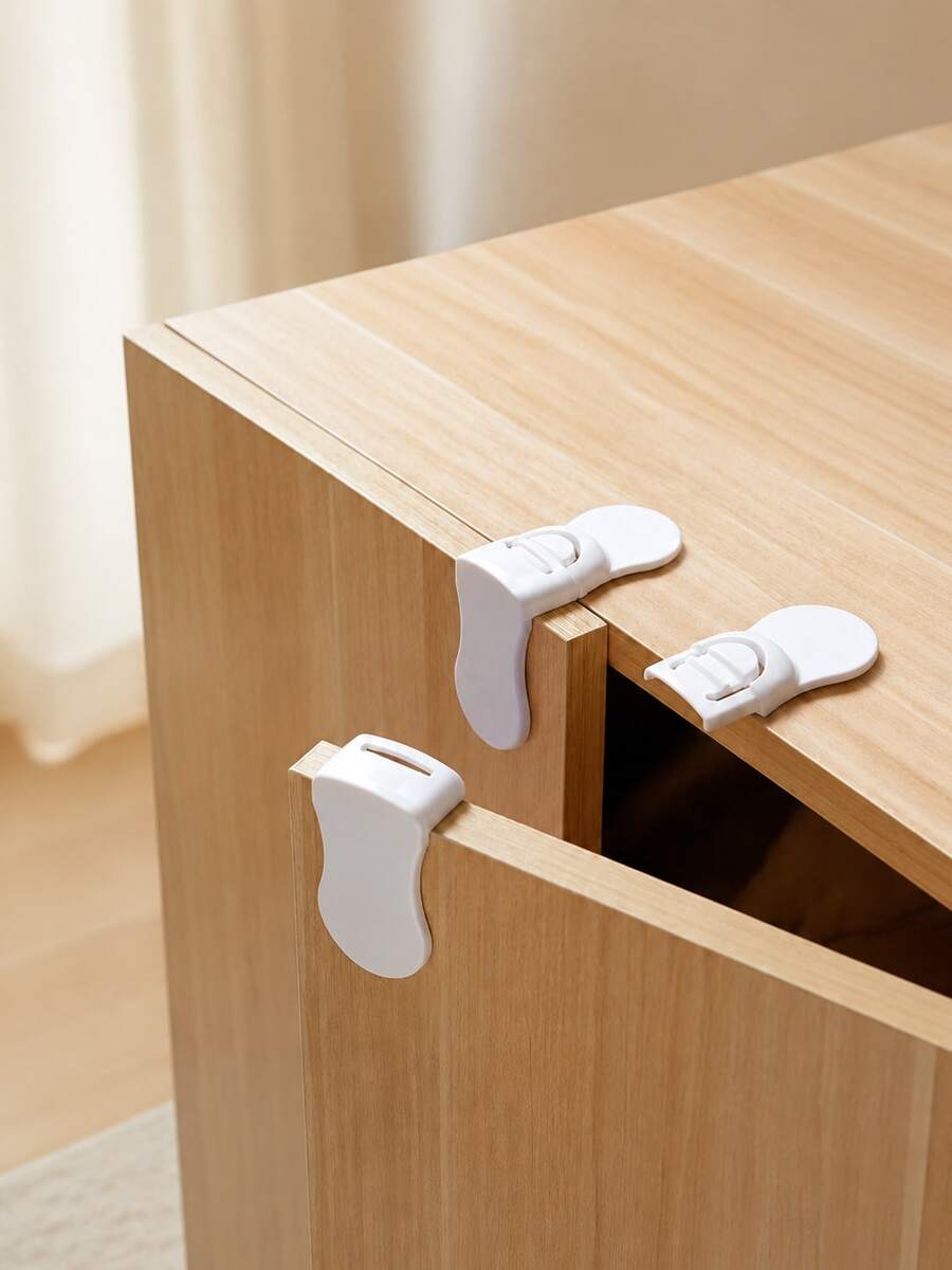 5pcs Child Safety Locks, Corner Right Angle Locks Suitable For Cabinet Doors And Drawers, Multi-Functional Protective Locks For Infants And Toddlers, Prevent Baby Finger Pinching - 5pcs - View 1