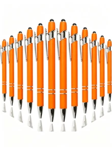 12pcs Retractable Ballpoint Pen Set, Dopamine Orange Large Capacity Neutral Pens, Black Ink, Comfortable Grip, Quick Drying, Smooth Writing, Screen Touch Compatibility (2-In-1 Design), Perfect For Note-Taking And Writing, Ideal Office And School Supplies, Birthday, Christmas, Halloween, Valentine's Day, New Year, Friend Gifts And Easter Gifts - 12 Pcs (Orange) - View 1