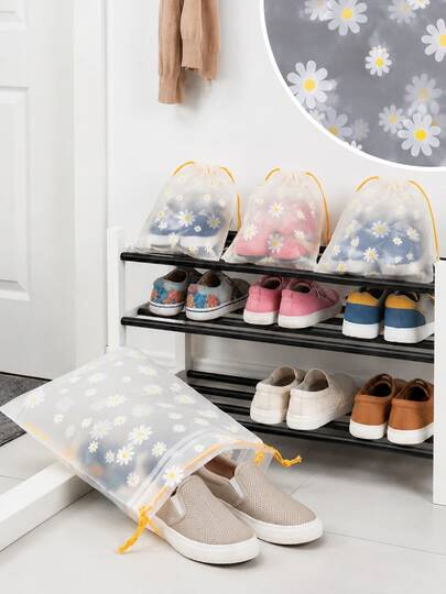 5/10pcs Clear Plastic Storage Bag, Portable Travel Shoe Packaging Bag, Waterproof Shoe Bag, Drawstring Shoe Bag Organizer, For Men And Women - Cartoon Travel Organizer Drawstring Shoes Pouch Shoes Cover Dust-Proof For Women Packing Cubes Travel.