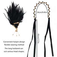 7pcs Set, Includes Hair Accessories, Earrings, Necklace, Bracelet, Fan, Costume Props And Gloves - Black - View 4
