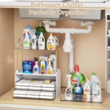 Summerwins Sturdy Heavy-Duty Modern Metal Bathroom Organizer - Dustproof Compartment Countertop Storage For Cosmetics, Skincare, Perfume, Makeup Box, Kitchen Home Supplies, Gold Drawer Insert, Ideal Gift,Summerwins Steel - Gold - View 3