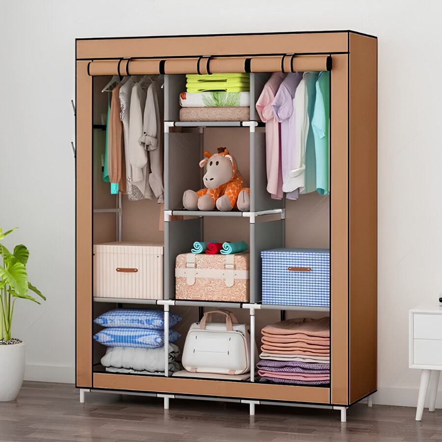 Foldable Wardrobe Closet For Organizing Clothes With Zipper - 125x45x165 棕色 - 查看 1