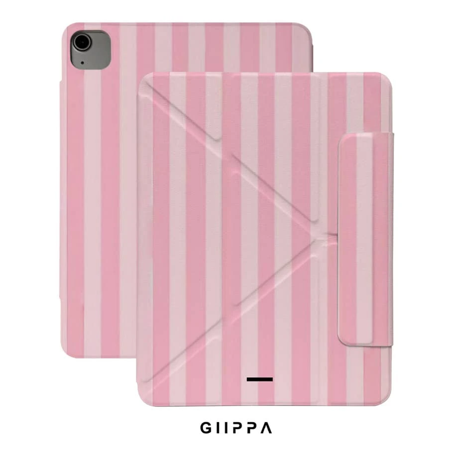 GIIPPA 1件粉色與白色條紋Y折磁吸平板保護殼,PU皮革外層搭配硬質壓克力防彎背板,無筆槽,多角度支撐,自動休眠/喚醒,適合辦公與日常使用,兼容iPad Mini 6/7、Air 2/3/4/5/11/13" (M2/M3 2024-2025)、5/6/7/8/9/10/11代、Pro 10.5/11/12.9" (2017-2025),Summer Obal Na,11 A16保護殼,保護套 - 多色16 - 查看 1