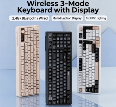 Acer OKW222 Mechanical Feel Keyboard And Mouse Set With Display, Backlit Gaming Keyboard And Mouse, Universal For Desktop And Laptop, Office And Business, USB Interface, Three-Mode