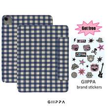 GIIPPA Blue White Gingham Check Plain Case, Magnetic Separation Y-Fold Shockproof Cover With Pencil Slot, Compatible With IPad Mini 6/7, Air 2/3/4/5/11/13, Pro 10.5/11/12.9 Ideal For Back To School,Office, Christmas,Halloween,Thanksgiving Holiday, Best Gift For Girlfriend & Perfect Wedding Season Present,Classic Minimal Plaid Neutral School Office Holiday Aesthetic - Multicolor - View 1
