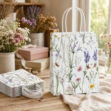 6/12/24Pcs Wildflower Print Paper Gift Bags, Botanical Garden Style White Rectangular Tote Bag Packs With Twisted Handles For Wedding, Birthday, BabyShower, Bridal Shower, Mother's Day, Spring Party Gift Packaging - View 4