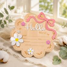 Baby Birth Information Record Plaque Wooden Hello World Name Sign Newborn Photography Backdrop Prop Daisy Flower Bow Decoration Plaque Full Moon 100 Days Anniversary Gift - Multicolor - View 4