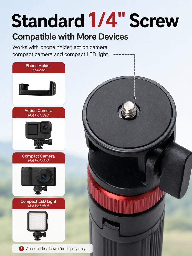 MIAOTU MT-79 Portable Aluminum Alloy Tripod With 1/4" Screw And Phone Clamp, Suitable For Camera, Ring Light, Smartphone, Osmo Pocket 3, Outdoor Photography, Hiking, Live Streaming, Camera Tripod - Travel Essential, Mother's Day Gift - View 5