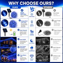 2pcs Solar Powered Blue Icicle String Lights, Outdoor Solar Powered Curtain Fairy Lights, 8 Flashing Modes, Auto On/Off, Blue LED Hanging Lights, Suitable For Garden, Yard, Fence, Eaves, Porch, Holiday Party Decoration - Blue - View 6