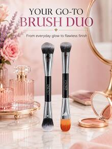 ENERGY Dual-Ended Makeup Brush Set, Portable Face Makeup Brushes With Storage Bag For Foundation Concealer Blush Powder - Black - View 8