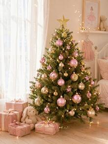 44p/Set Pink & Gold Glitter Christmas Ball With Texture,Assorted Baubles With Hooks,Pink & Gold Texture Designs For Xmas Tree Decor,New Year's Celebrations,Outdoor Decorations,Festive Atmosphere With These Christmas Ornaments - Rose Gold Christmas Ornament - View 5