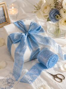 1 Roll Multi-Color Silk Chiffon Ribbon, 1.5 Inch X 4.92 Yards, Frayed Edge Shiny Satin Ribbon, Suitable For Wedding Bouquet Packaging, Gift Box Wrapping, Cake Decoration, Hair Bow DIY Crafts, Bridal Invitation Cards, Party And Holiday Decoration Supplies - Gold Foil Chiffon Ribbon - View 2