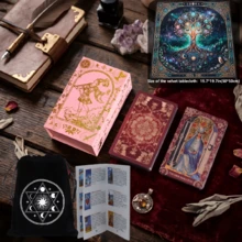 Classic Crimson Flower Chapter PET Tarot Card Gift Box Set - Complete 78 Black Gold Tarot Cards For Beginners, Tarot Card Deck With Meanings - Expert Tarot Cards, 4.7in*2.8in(12cm*7cm), Fate, Divination, Oracle Cards, Christmas, Halloween, Thanksgiving, Gift, Fortune Telling, Future, Prophecy Tarot Cards (Includes English Tarot Card Instruction Guide) - 彩色 - 查看 1