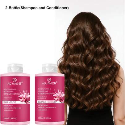 ADJANISS Juego de 2 piezas de champú y acondicionador hidratante, nutritivo y voluminizador (100ml*2). Contiene manteca de karité. Adecuado para cabello seco, dañado, tratado químicamente o dañado por el calor. Adecuado para todo tipo de cabello; ideal para uso en el hogar o de viaje; cuidado del cabello.