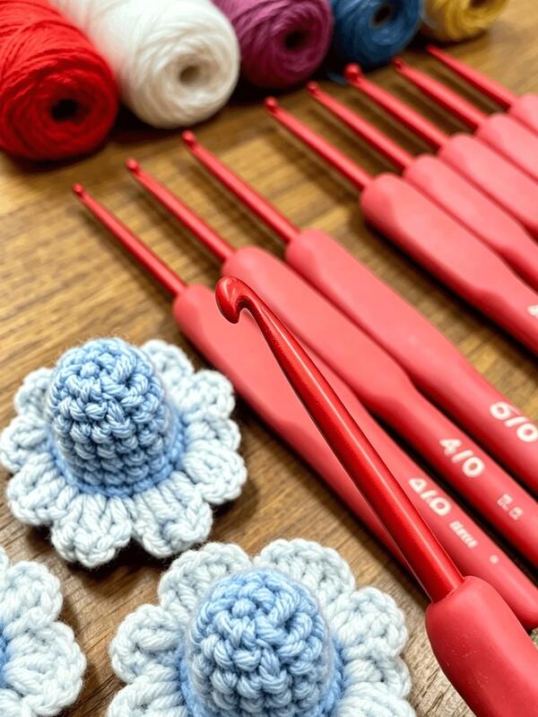 [9pcs/Set]Red Soft Handle Crochet Hook Set, 2.0-6.0mm Full Size, Suitable For Various Yarn, Ideal For Dolls, Scarves, Accessories Knitting, Great Gift For Craft Enthusiasts On Holidays