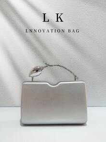 1 Peça Bolsa de Noite Feminina Retangular Minimalista de Couro PU Preto Fosco, Alça de Metal com Flor de Tulipa Dourada 3D, Clutch Rígida de Luxo Elegante Formal Transversal, Adequada para Casamento, Festa, Baile de Formatura, Jantar de Aniversário e Looks Noturnos - Multicolorido - Visão 8