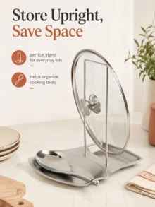 Compact Stainless Steel Pot Lid Rack To Prevent Stains Sturdy Punch-Free Soup Spoon Rack For Housewives Sleek Drain Tray Perfect For Tidy Kitchen Detachable Rack Dish Drying Rack House Essentials Dish Rack Kitchen Organizer Kitchen Supplies - Multicolor - View 4