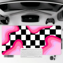 1 Extra-Large Gaming Desk Mat & Mouse/Keyboard Pad – Modern Geometric Abstract Style (Basic Model); Black-And-White Checkered Pattern With Pink Wave Design – Suitable For PC And Home Office Setups; Smooth Surface - Mouse Pad - View 4