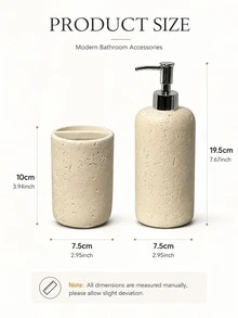 2pcs Set Faux Cave Stone Texture Resin Bathroom Accessories Set, Includes Soap/Lotion Dispenser And Divided Toothbrush Holder, Beige Stone Pattern Countertop Storage Rack, Suitable For Bathroom Sink, Washbasin, Guest Bathroom, Apartment, Hotel, Spa Center And Modern Minimalist Home Decor - New Model - View 8