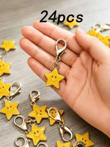 24/12/6pcs Lobster Clasp Smile Star Pendant Key Ring, Multi-Purpose Cute Star Bag Accessory, Small Enamel Star Charm For Backpack Handbag Purse Keys, Lovely Daily Matching Decor Gift - Multiple Styles - View 10