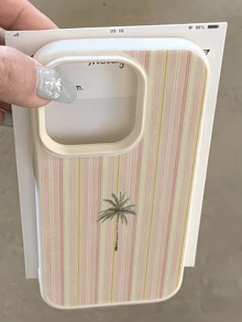 1pc White Fresh Striped Coconut Tree Personalized Minimalist Anti-Drop Soft TPU Fashion Phone Case Full Coverage Anti-Fouling Compatible With Apple 17 16 15 14 13 12 11 Pro Max Air Protective Shell - Multicolor - View 1