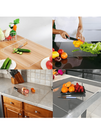 1pc Transparent Acrylic Cutting Board, 3 Sizes, Non-Slip, Clear Cutting Board With Raised Edges, Perfect For Kitchen Countertop, Can Be Used As Tabletop Protector For Family Meals, Easy To Clean, Essential For Every Home, Kitchen, Kitchen Supplies, Kitchen Accessories, Kitchen Essentials, Kitchen Decor, Home Decor, Kitchen Gadgets