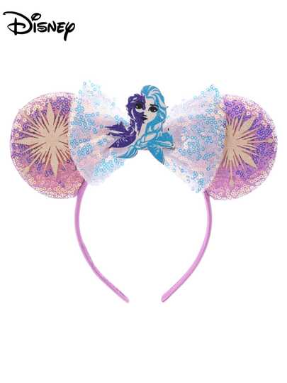 Disney 1件裝迪士尼卡通亮片粉色＋星星＋冰雪公主＋白色蝴蝶結髮箍，遊樂園主題系列米奇米妮耳朵亮片頭飾，適用舞台表演服裝、假日派對生日主題米奇髮箍，適合節慶派對