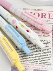 4pcs Polka Dot/Solid Color/Star Pattern Retractable Gel Pens, Highly Attractive Ins Style, Quick-Dry Black Ink Pens For Students And Exams, Back To School Essentials - Little Pudding Pen - View 5