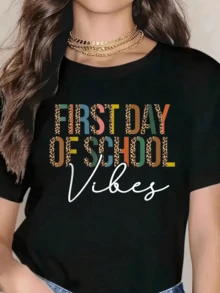 Schulanfang Vibes Happy First Day Of School Für Lehrer Rundhals Kurzarm T-Shirt Grafik Tee Damen Kleidung 100% Top Für Frauen - Schwarz - Übersicht 8