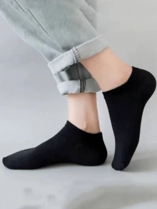 50 Pairs Men's Solid Color Sweat-Absorbent Casual Low-Cut Boat Socks, Optional 1/5/10/15/20/30/50 Pairs - Black - View 3