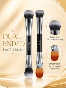 ENERGY Dual-Ended Makeup Brush Set, Portable Face Makeup Brushes With Storage Bag For Foundation Concealer Blush Powder - Black - View 3