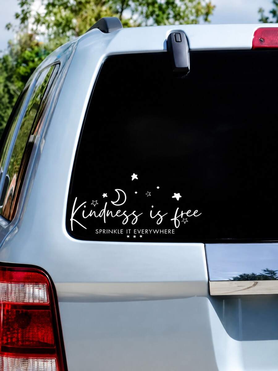 Moon & Stars "Kindness Is Free" Inspirational Car Window Sticker, Waterproof Removable No-Residue Vinyl Rear Windshield Decal, Easy Install Positive Quote Vehicle Exterior DIY Decor
