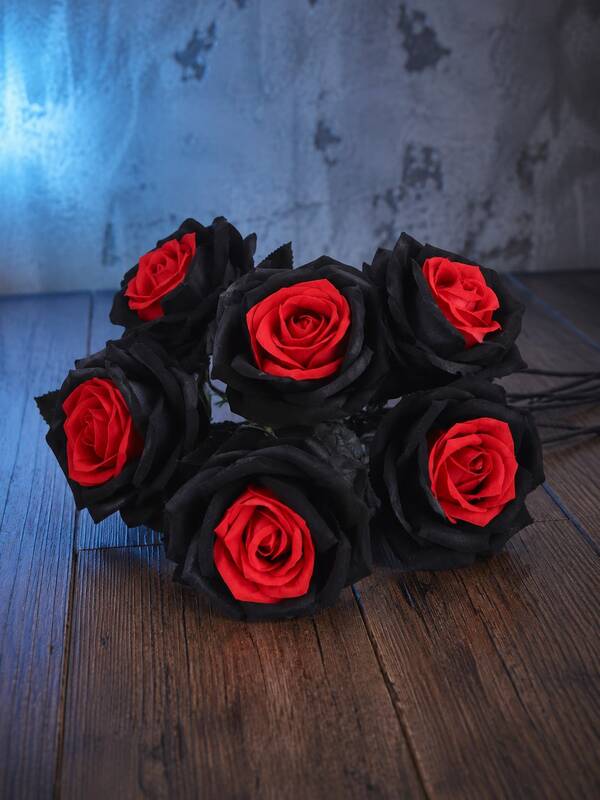 1/5/10pcs Roses, 55cm/21.65in, Suitable For Home, Wedding, Party, Halloween, Gothic, Dark Style Decoration, Outdoor Photography Props, High Quality Artificial Rose Bouquet, Artificial Flowers, Artificial Plants