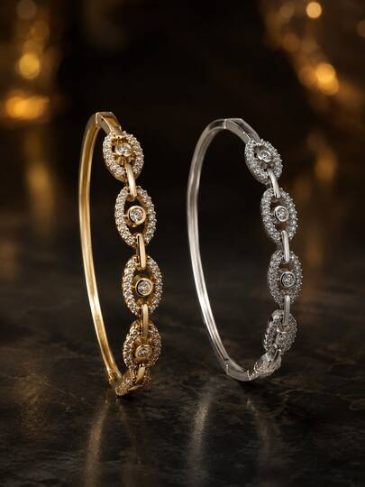 1 pieza Pulsera fina de lujo con anillo ovalado de 4 secciones enlazadas y piedra redonda central con cierre de resorte, brazalete minimalista con cierre de cadena, accesorio de regalo para uso diario, oficina y fiesta para mujer