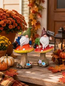 Autumn Garden Gnome Mushroom Decor, Harvest Outdoor Figurine With Welcome Sign, Cute Fairy Garden Statue, Patio Yard Lawn Planter Decoration, Thanksgiving Pumpkin Garden Decor Gift - 1PC - View 9