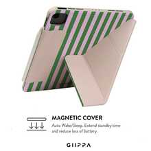 GIIPPA 1個粉綠條紋Y型摺疊磁吸平板保護殼，PU皮革外層搭配硬質壓克力防彎曲背板，無筆槽，多角度支撐，自動休眠/喚醒，辦公與日常使用，相容於 iPad Mini 6/7、Air 2/3/4/5/11/13" (M2/M3 2024-2025)、5/6/7/8/9/10/11代、Pro 10.5/11/12.9" (2017-2025)，夏季保護殼 11 A16 保護殼，保護套 - 多色6 - 查看 5