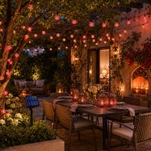 Solar Powered Moroccan Ball String Lights, Red LED Outdoor Garden Yard Decoration, Solar Powered Hanging Ball Fairy Lights, 8 Flashing Modes, Suitable For Balcony Fence Yard Party Holiday Home Decor - Red - View 5