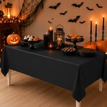 YOOTEEN 1/3/6/12pcs Black Solid Color Plastic Tablecloth - 54in X 108in - Disposable Tablecloth, Suitable For Parties And Picnics, Perfect For Weddings, Christmas, Thanksgiving, Halloween - Black - View 4