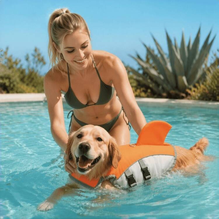 1pc Dog Life Jacket/Swimming Dog Vest/Rescue Handle/Tear-Resistant Material |/Adjustable Belly/Suitable For Beach Play/Boating Use/Excellent Buoyancy/Fits Medium And Large Dogs - Orange - View 3