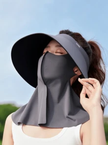 CAMEL CROWN Summer Commute Outdoor Hollow Top Sun Hat, Wide Brim Full Face Sun Protection Mask, All-Around UV Protection Sun Hat - Distant Mountain Gray - View 1