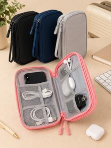 1pc Double Layer Digital Accessories Storage Bag, Universal Electronic Product Travel Cable Organizer, Suitable For Phone Storage Bag, Data Cable Organizer, Coin Purse, Jewelry Storage Bag With Compartments, Suitable For Power Bank,Bedroom Room Decor,Back To School - Multicolor - View 8